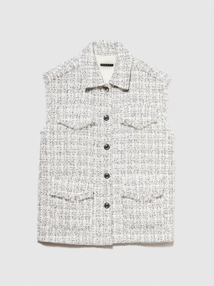 Bouclé vest - women's vests and sleeveless jackets - White | Sisley image number 6